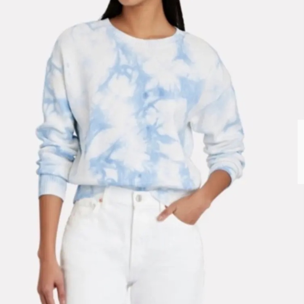 INTERMIX Celine Tie Dye Crewneck Sweater White and Blue